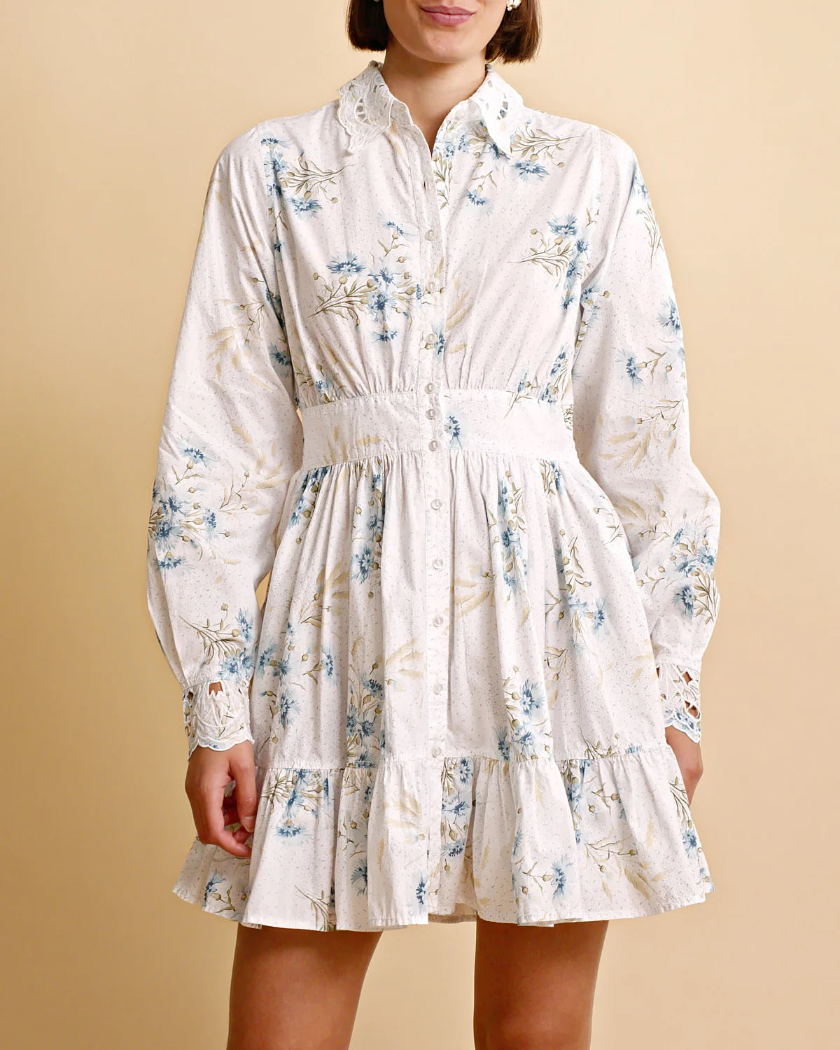 Poplin Button Down Mini Dress - Blue Field