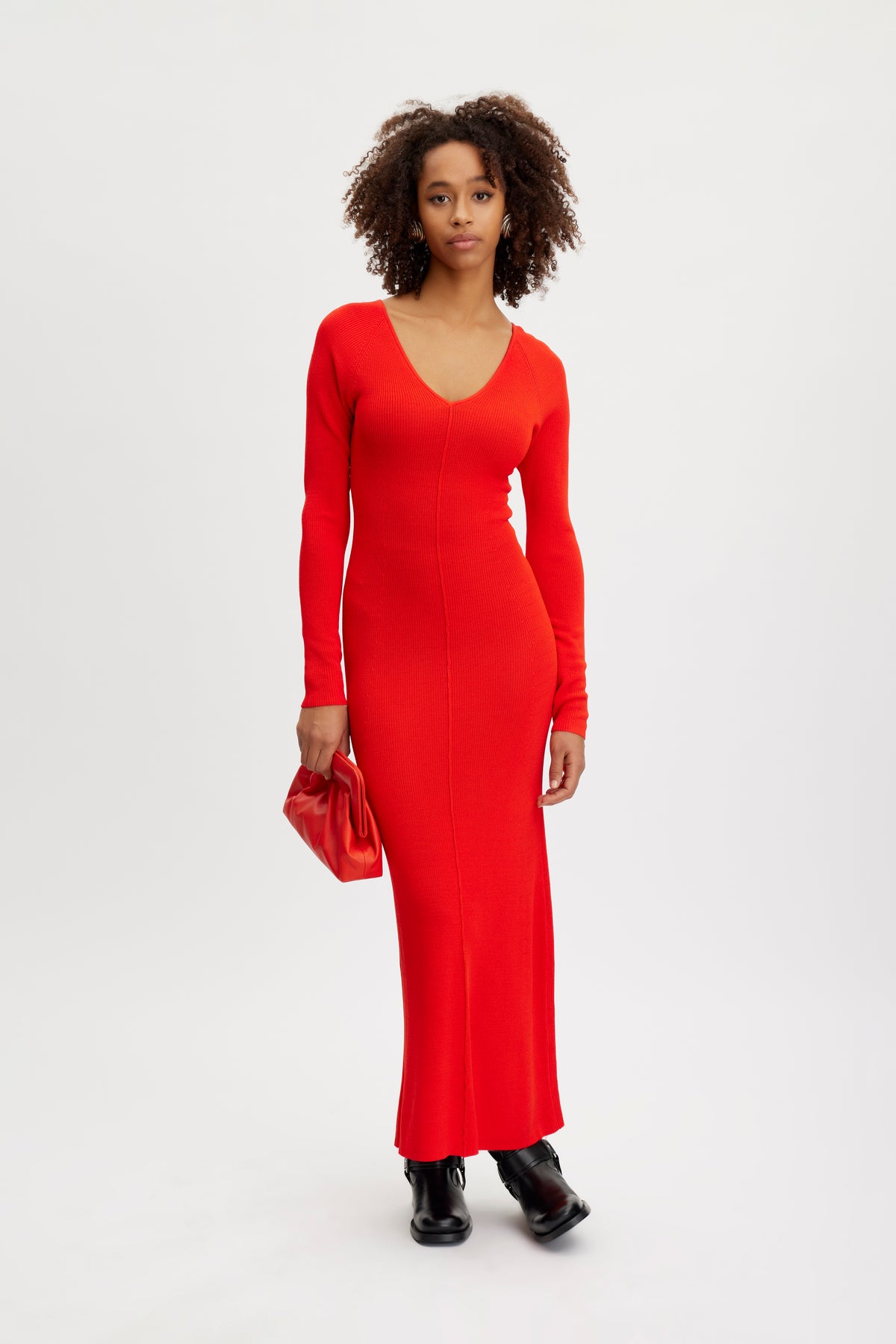 MonaGZ V-Neck Long Dress - Red Alert