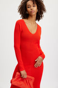 MonaGZ V-Neck Long Dress - Red Alert