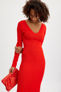 MonaGZ V-Neck Long Dress - Red Alert