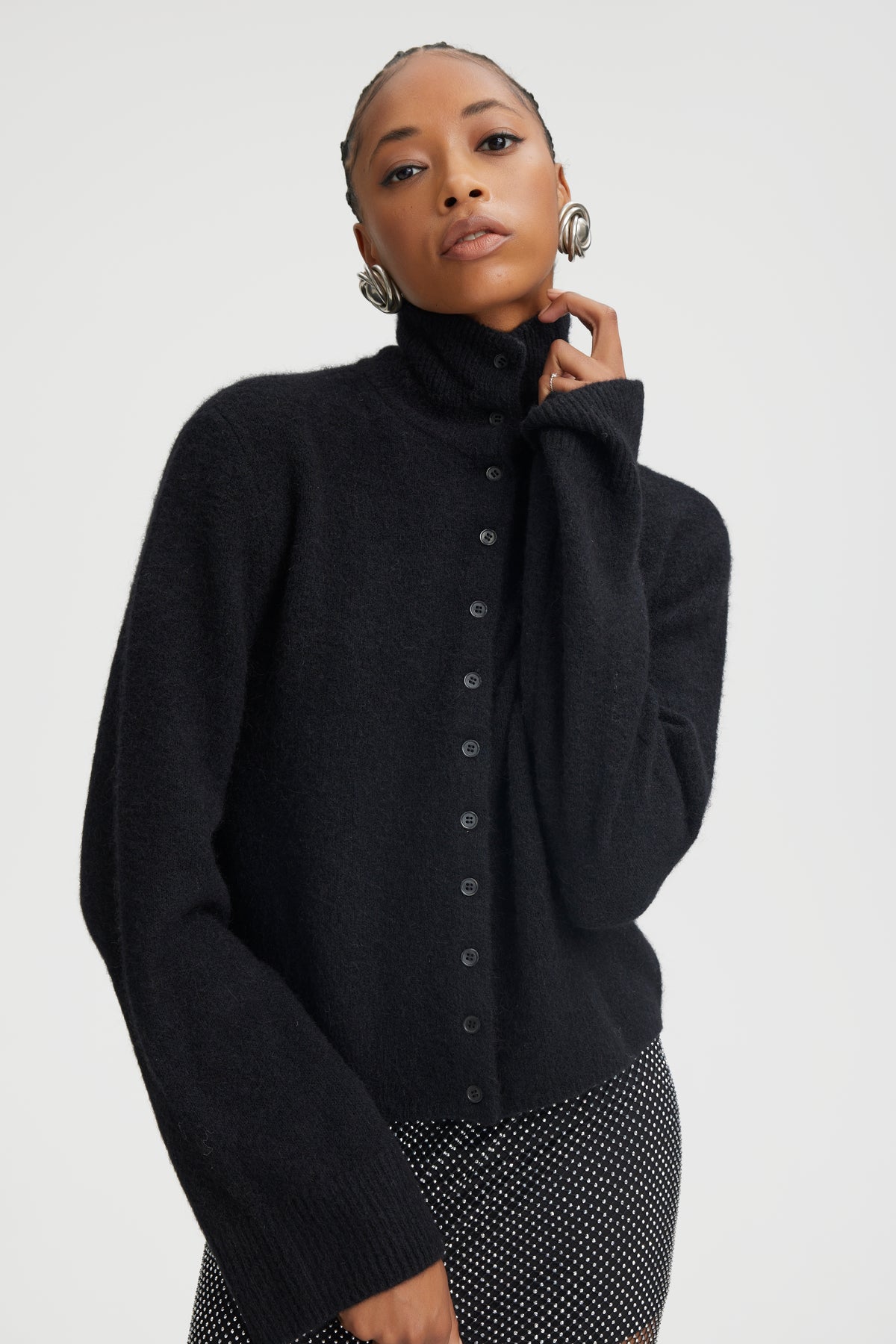 AlphaGZ High Neck Cardigan - Black