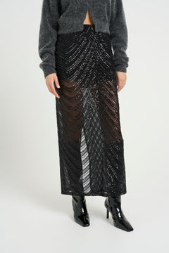 Gliragz Hw Long Skirt - Black Sequins