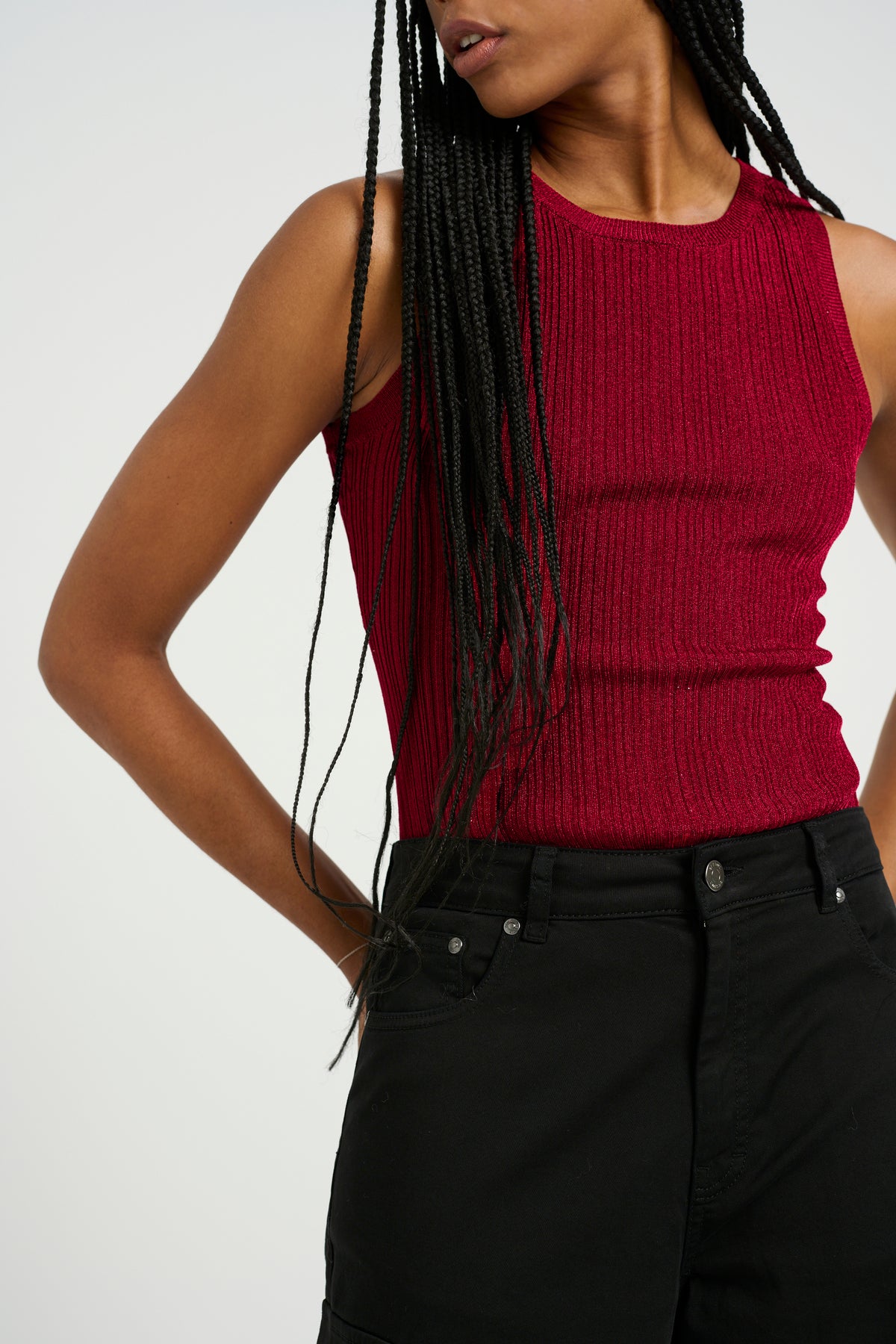 Silvigz Rib Sl Top - Feisty Red Metallic