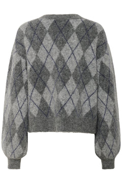 Gzsasi Cardigan - Check Dark Grey/Grey/Blue Comb