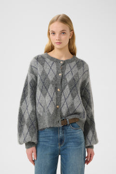 Gzsasi Cardigan - Check Dark Grey/Grey/Blue Comb