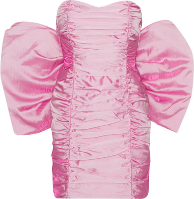 Sheer Satin Bow Dress - Cameo Pink