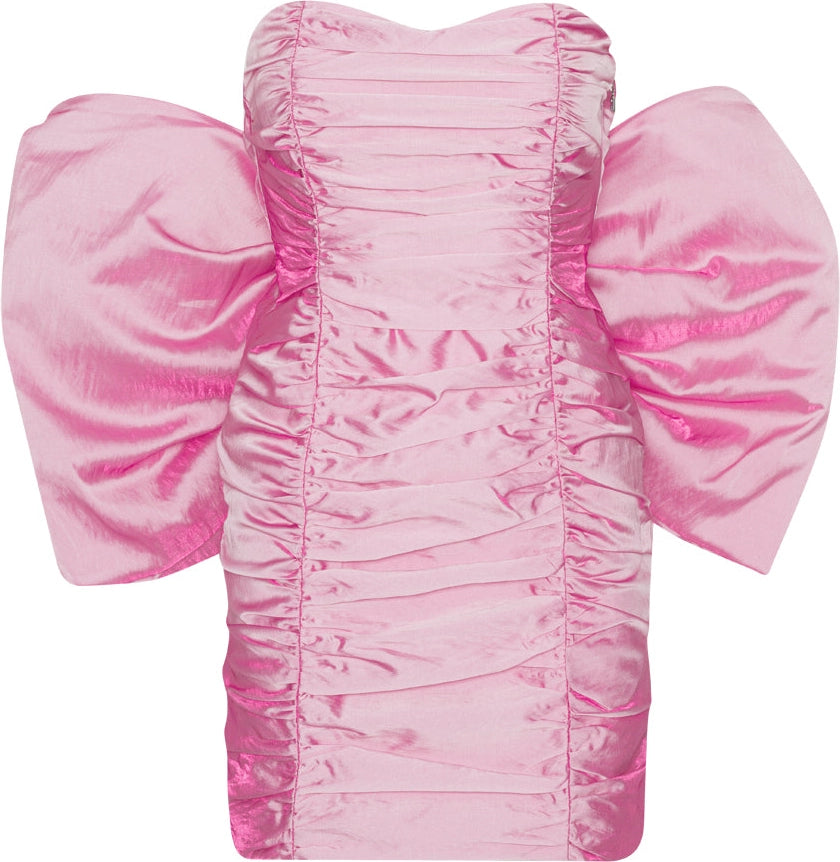 Sheer Satin Bow Dress - Cameo Pink