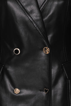 Embellished Button Coat - Black
