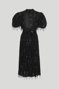 Sequin Midi Puff Dress - Black