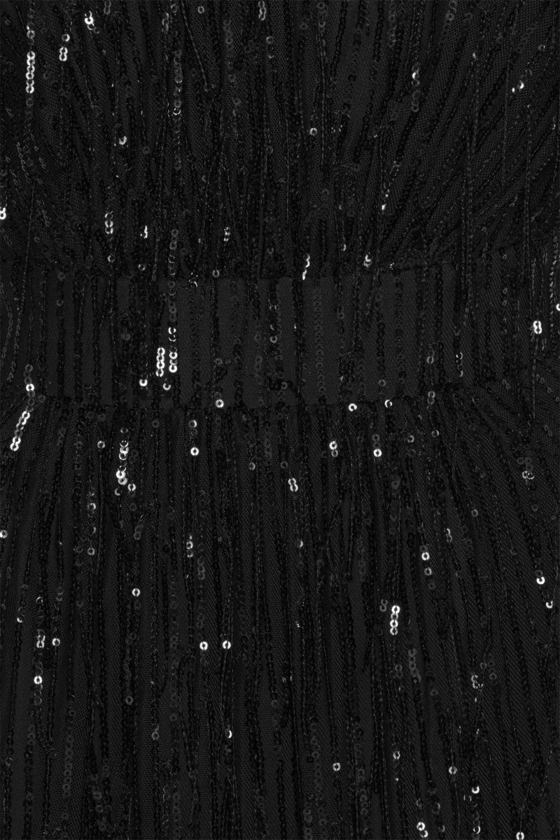 Sequin Midi Puff Dress - Black