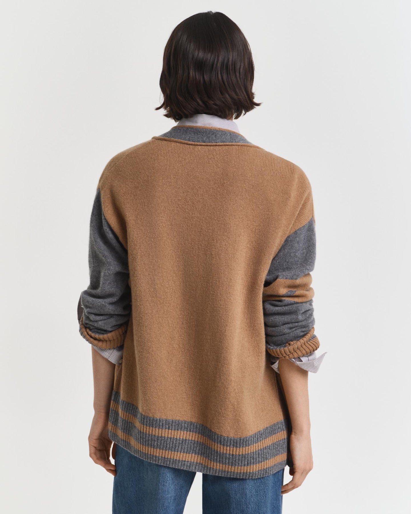 GANT Varsity V-Neck Cardigan - Whiskey Brown