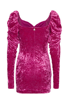 Velvet Puff Mini Dress - Very Berry Pink