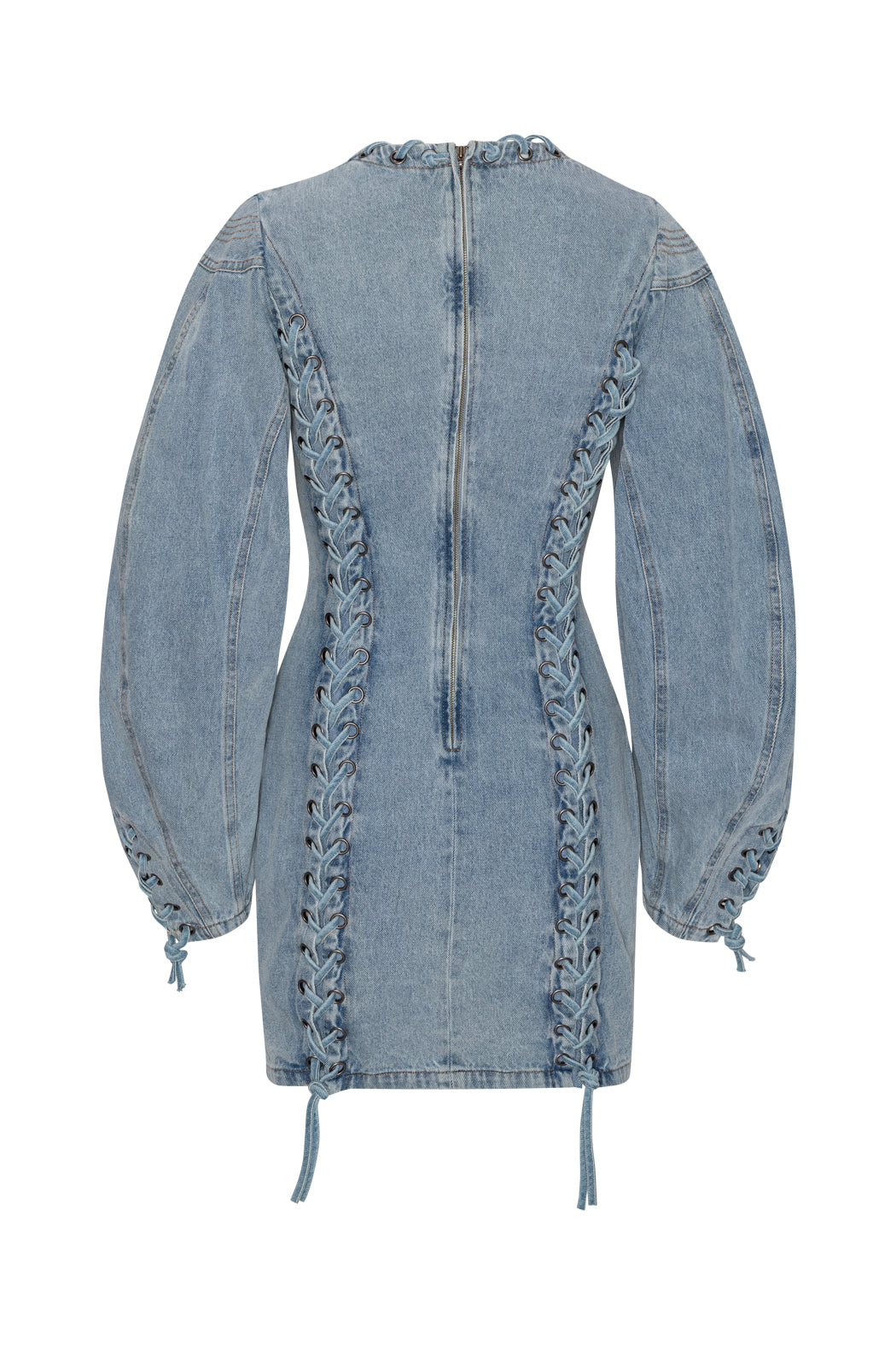 Denim Laced Mini Dress - Light Blue Denim