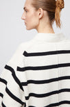Bayside V-Neck Sweater - Cream Black Stripe
