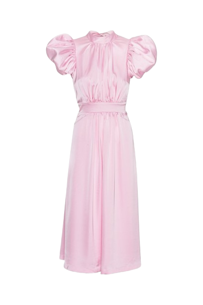 Satin Puff Midi Dress - Blushing Bride
