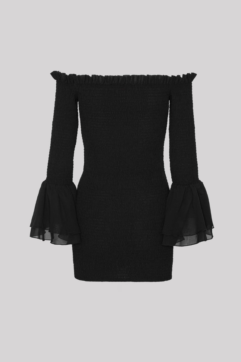 Chiffon Smock Mini Dress - Black