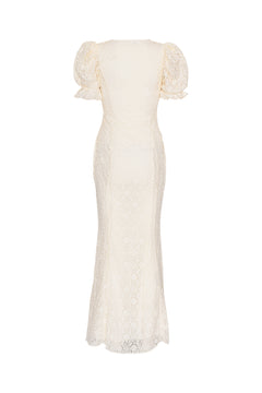 Lace Puffy Maxi Dress - Egret