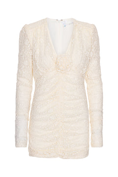 Lace Mini Dress V-Neck - Egret