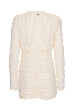 Lace Mini Dress V-Neck - Egret