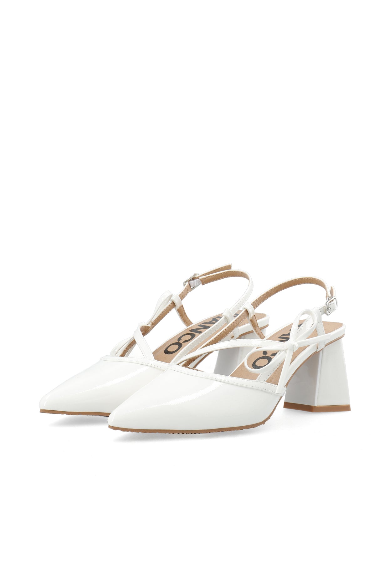 Biamaralyn Strappy Bow Slingback Faux Leather - Off White Patent