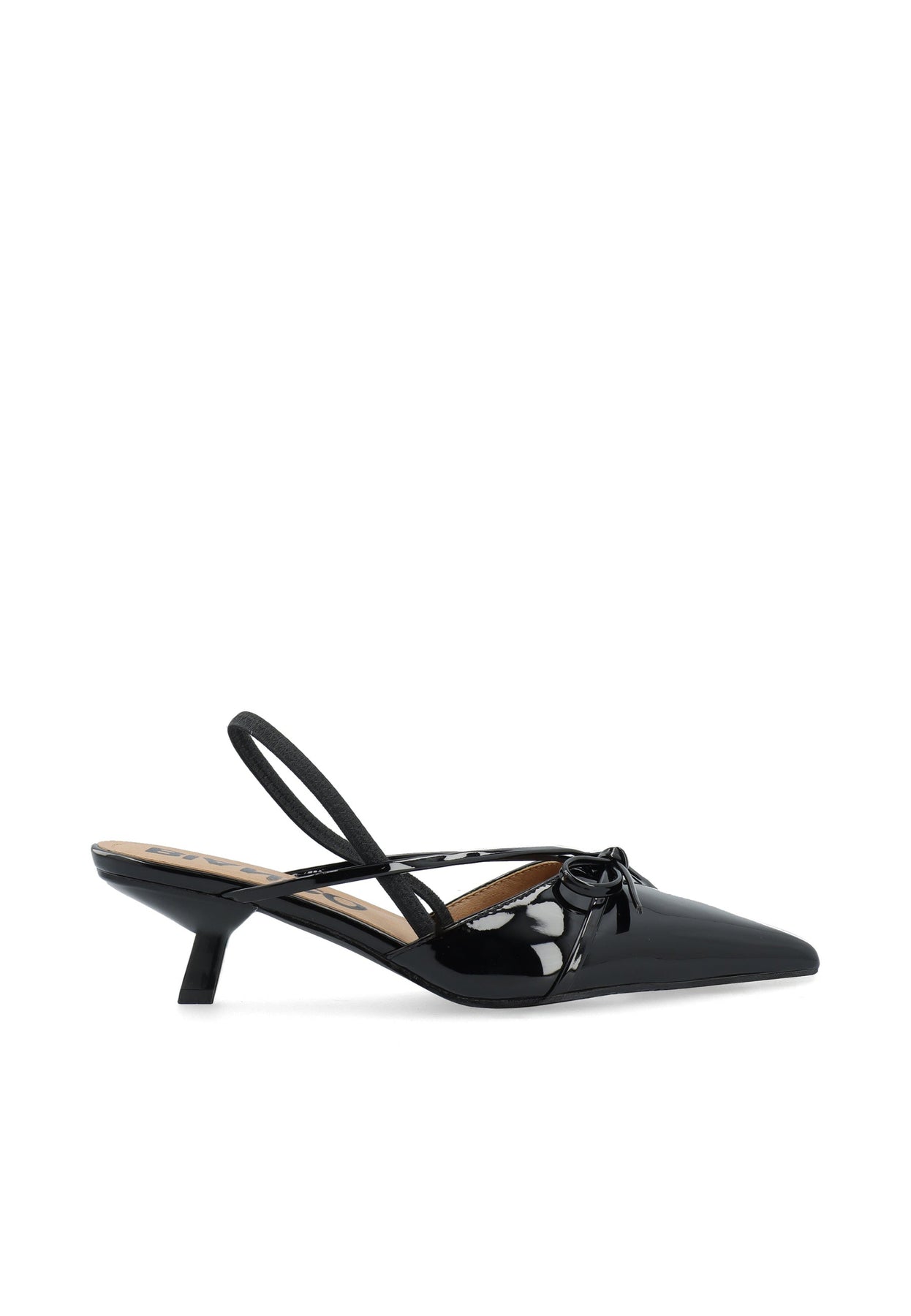 Biakristin Kitten Heel Bow Slingback Faux Leather - Svart lack