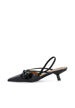 Biakristin Kitten Heel Bow Slingback Faux Leather - Black Patent