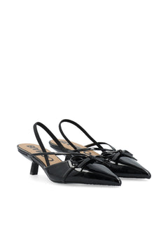 Biakristin Kitten Heel Bow Slingback Faux Leather - Black Patent