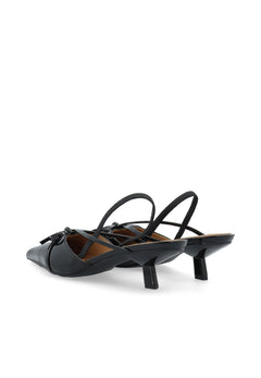 Biakristin Kitten Heel Bow Slingback Faux Leather - Black Patent