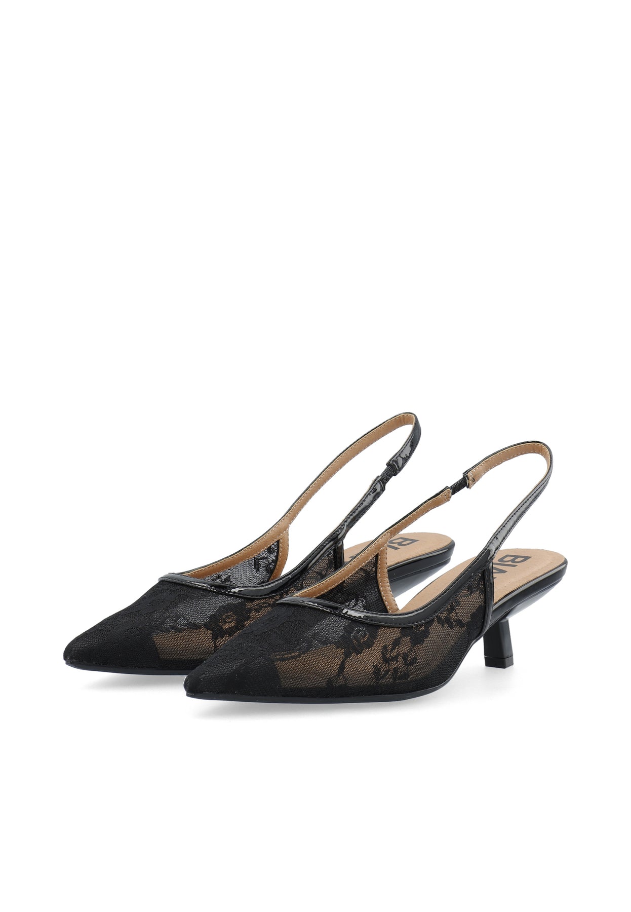 Biakristin Kitten Heel Slingback Mesh - Svart Spets
