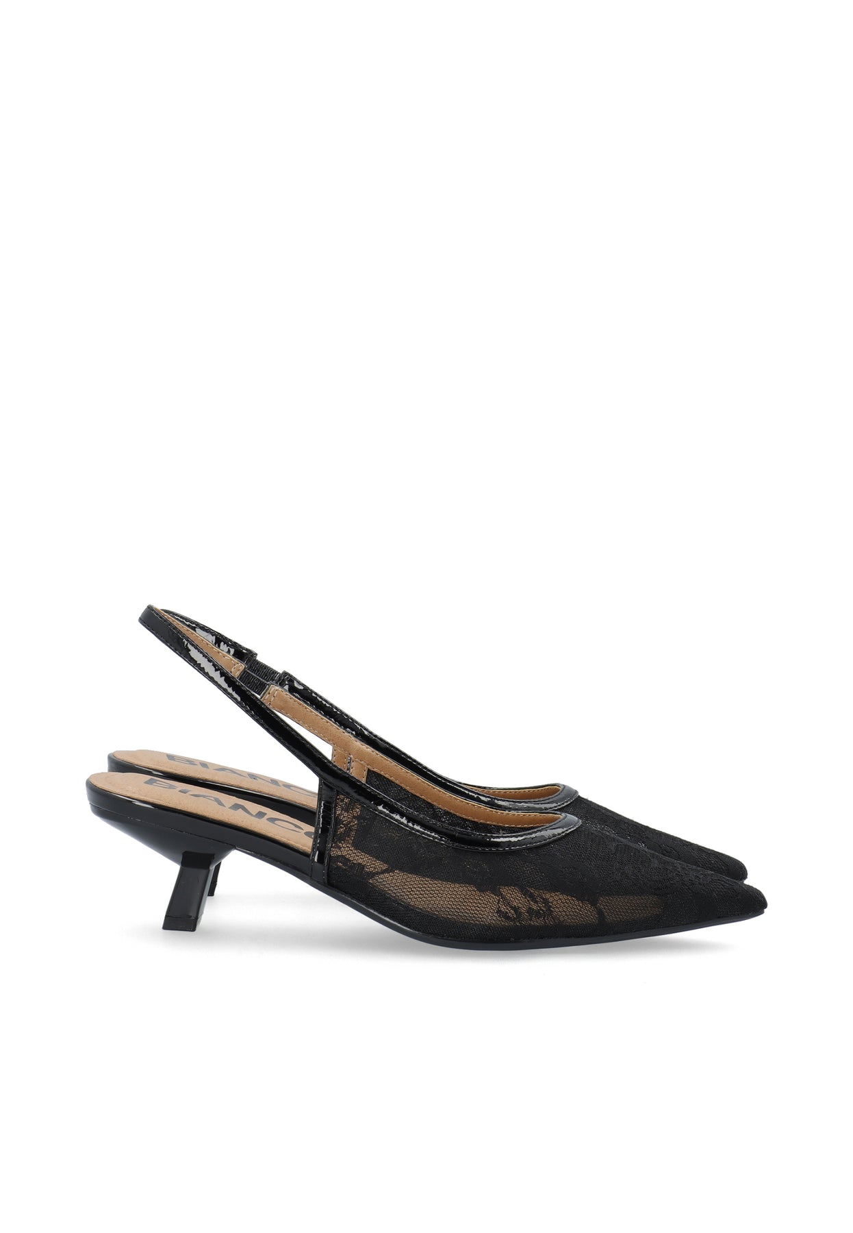 Biakristin Kitten Heel Slingback Mesh - Svart Spets