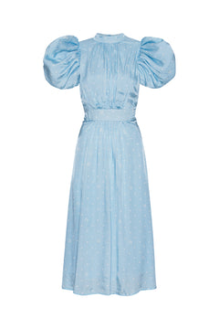 Textured Midi Puffy Dress - Oval Polka Dot / Cool Blue Comb