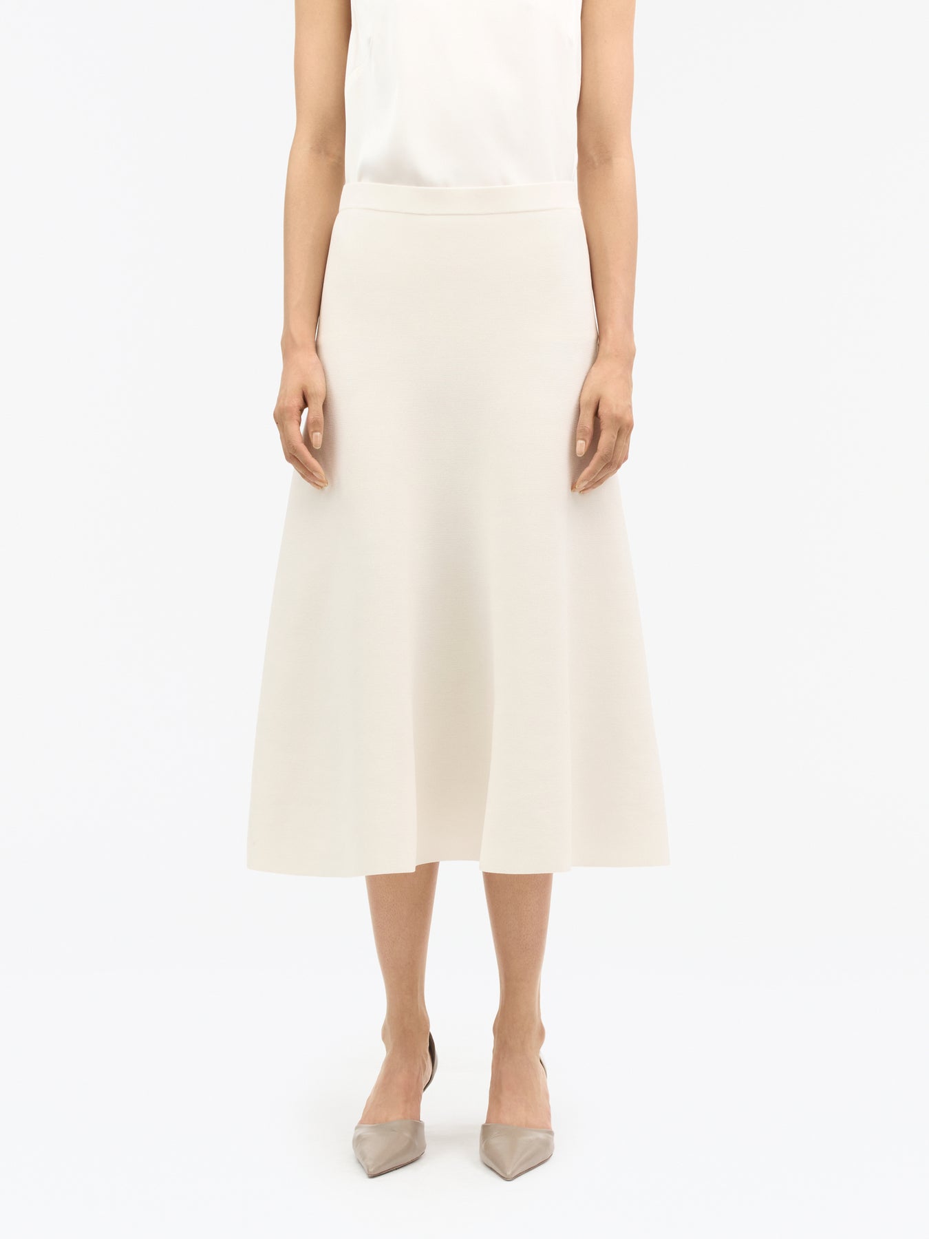 Sian Stickad Midikjol - Soft White