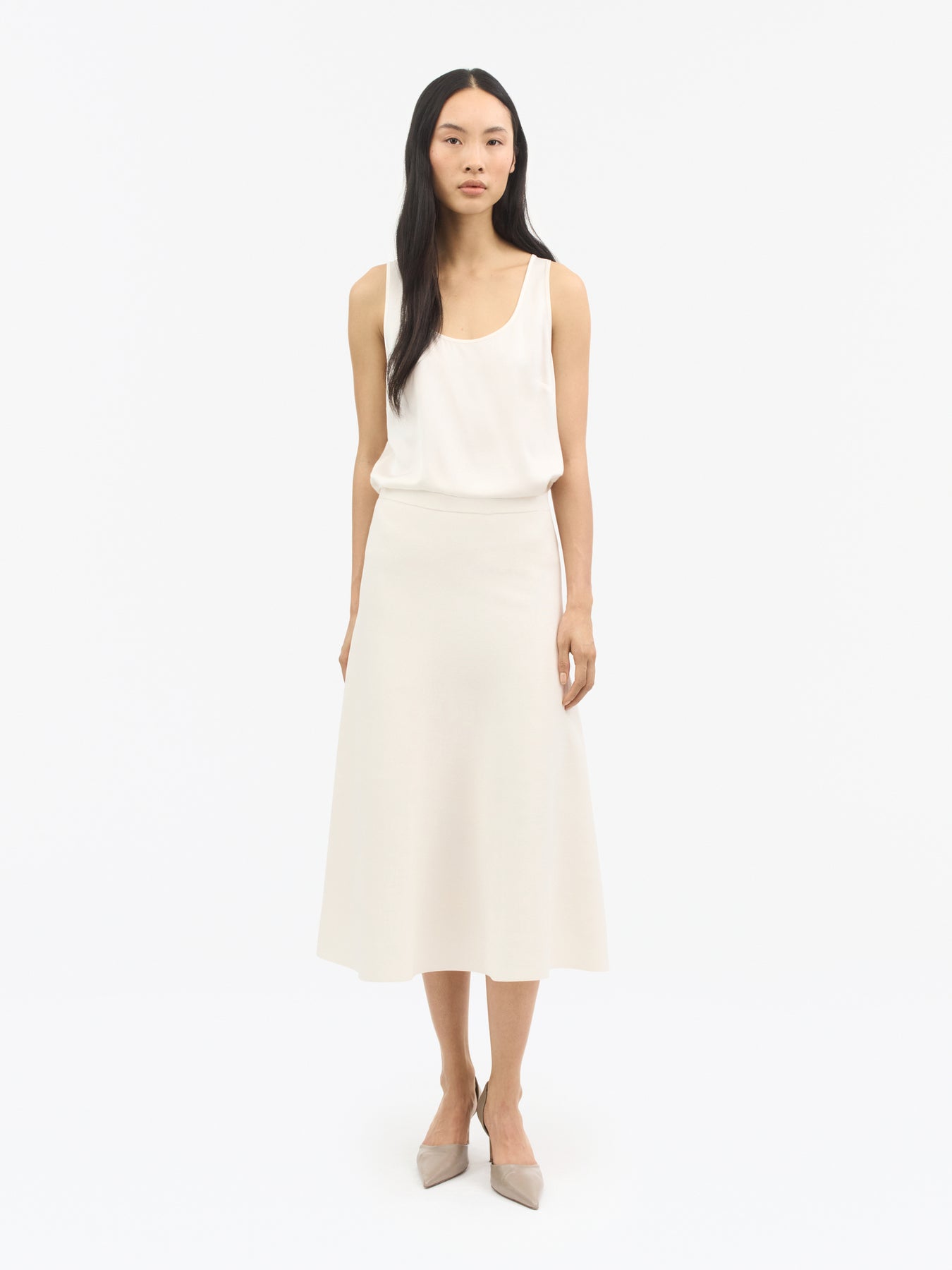Sian Stickad Midikjol - Soft White