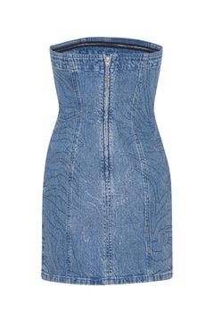 Rhinestone Denim Dress - Light Blue Denim