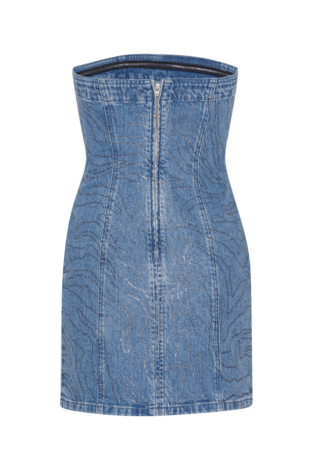 Rhinestone Denim Dress - Light Blue Denim