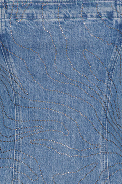 Rhinestone Denim Dress - Light Blue Denim