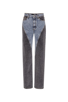 Straight Patchwork Jeans - Medium Blue