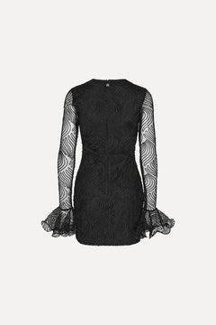 Shiny Mini Flounce Dress - Black