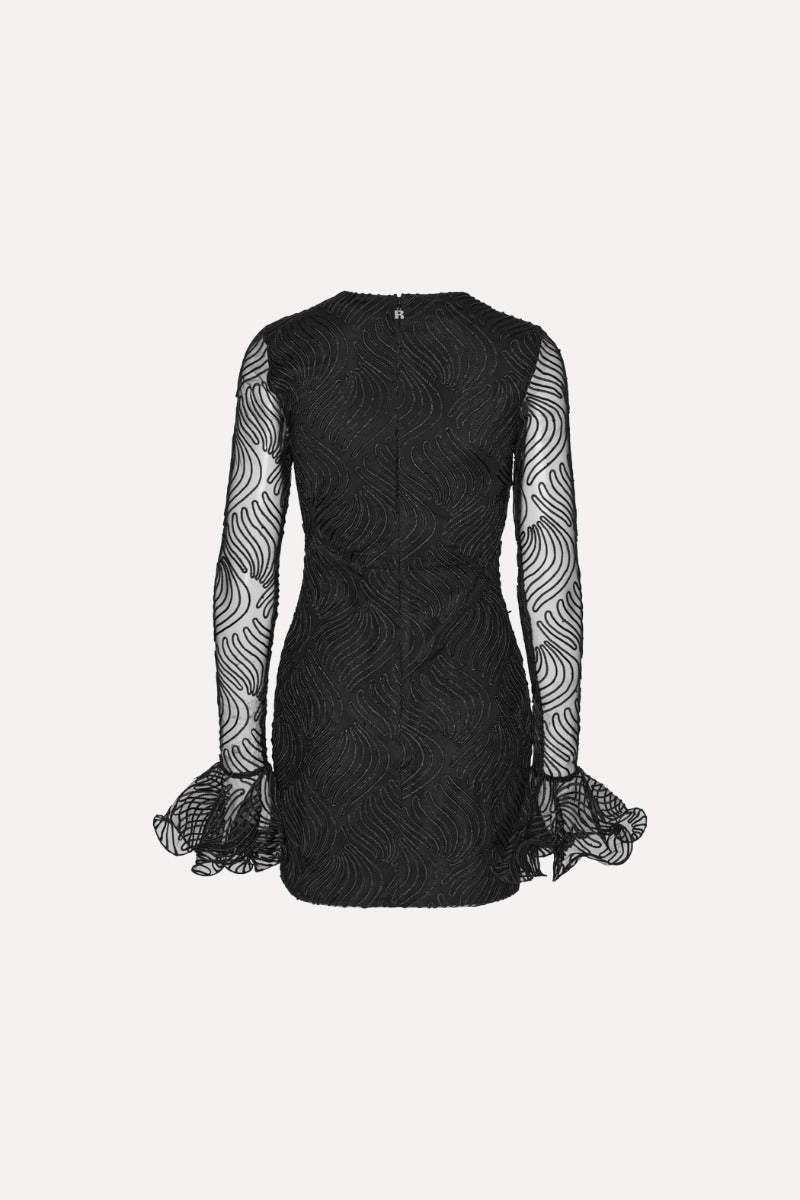 Shiny Mini Flounce Dress - Black