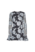 Flower Mesh Ls Mini Dress - Gray Pinstripe Comb.