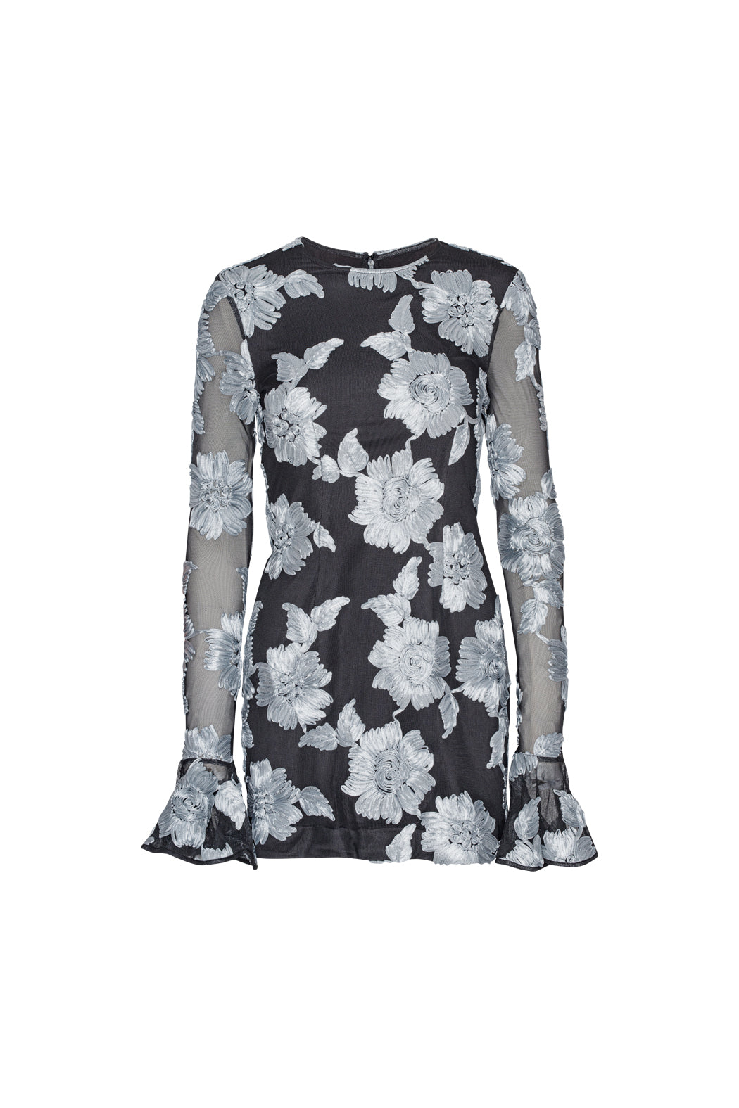Flower Mesh Ls Mini Dress - Gray Pinstripe Comb.