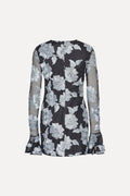 Flower Mesh Ls Mini Dress - Gray Pinstripe Comb.