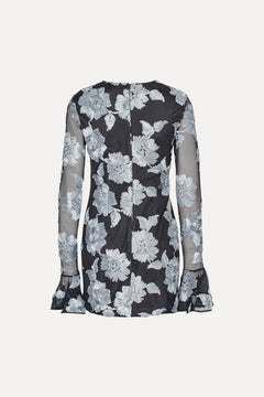Flower Mesh Ls Mini Dress - Gray Pinstripe Comb.