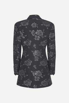 3D Flower Blazer Dress - Gray Pinstripe