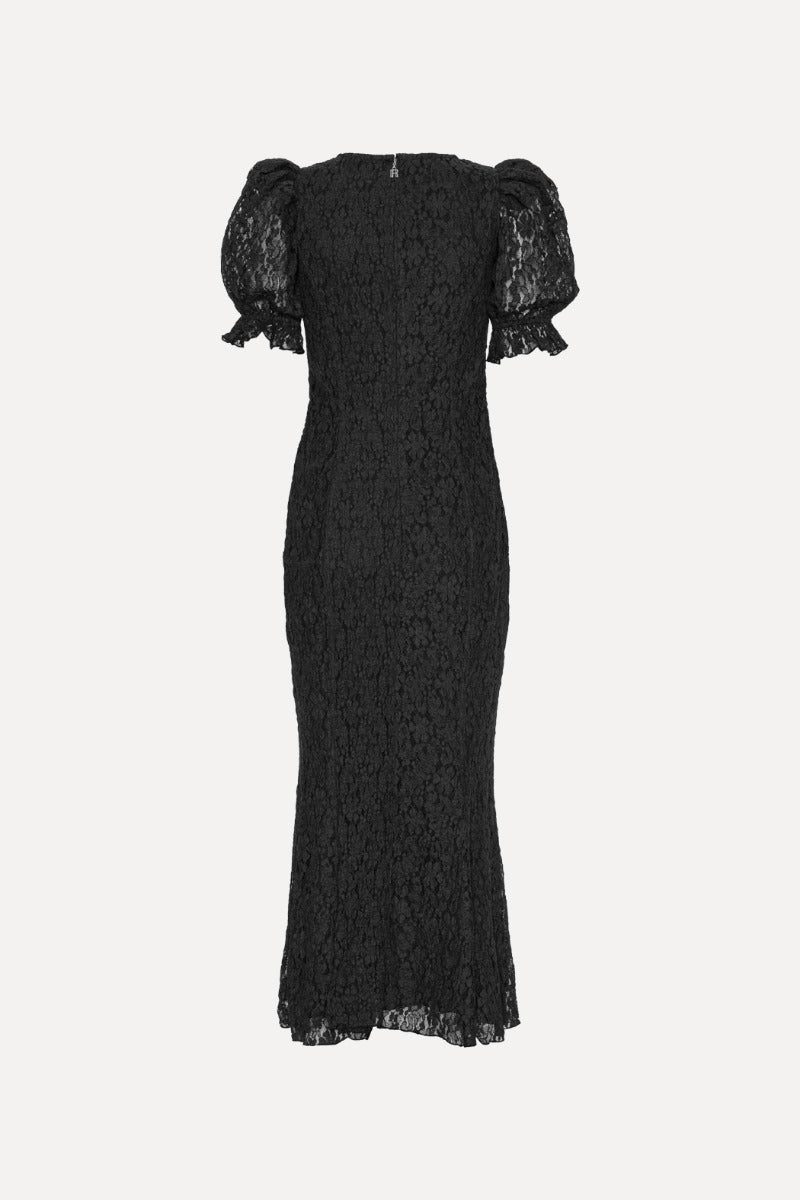Lace Puff Sleeve Maxi Dress - Black