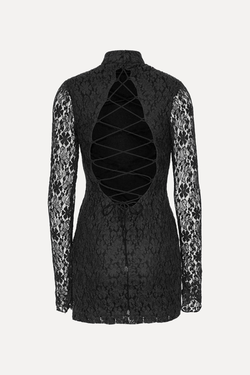 Lace Mini LS Dress - Svart