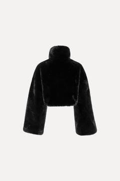 Faux Fur Crop Jacket - Black