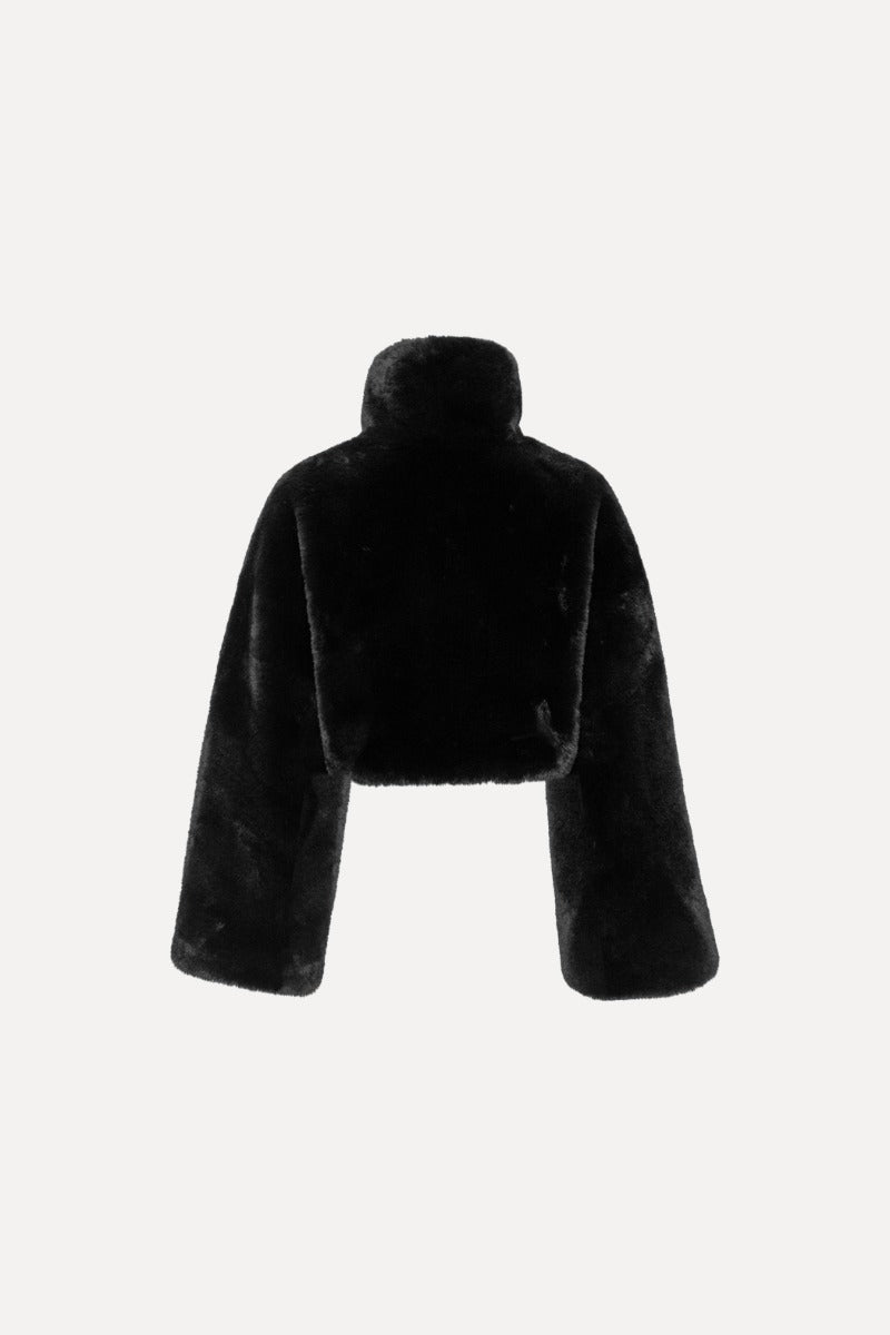 Faux Fur Crop Jacket - Black