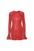 Sequins Ls Mini Dress - Racing Red