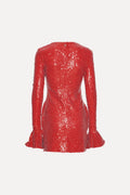Sequins Ls Mini Dress - Racing Red